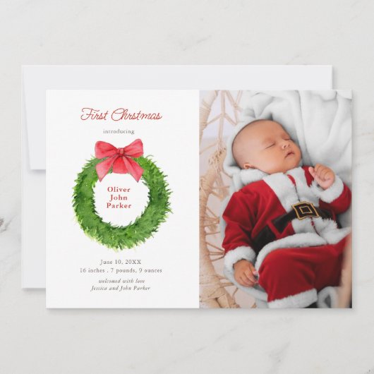 Aquarellkranz mit Bugbabygeburt Foto Ankündigung (Vorderseite)