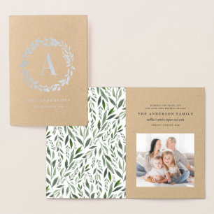 Aquarellkranz mit einem Foto Monogramm Folienkarte