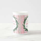 Aquarellkranz + Streifen Weihnachtsgeschenk Porzellantasse (Vorderseite)