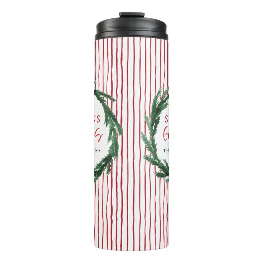 Aquarellkranz + Streifen Weihnachtsgeschenk Thermosbecher (Vorderseite)