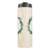 Aquarellkranz + Streifen Weihnachtsgeschenk Thermosbecher (Vorderseite)