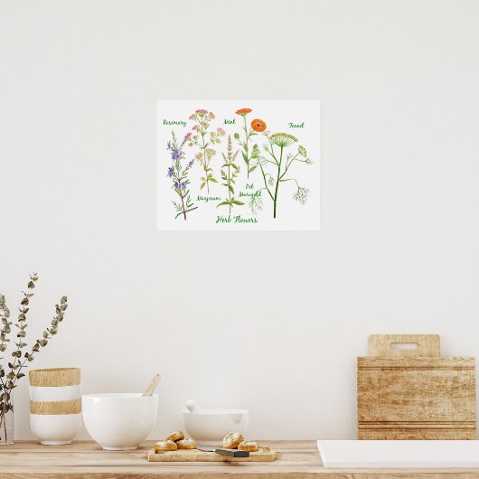 Aquarellkraut-Blume Poster (Küche)