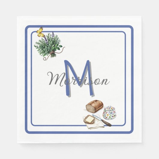 Aquarellkraut & Brot Bauernhof Blue Custom Serviette (Vorderseite)