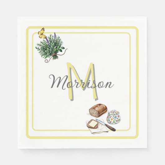 Aquarellkraut & Brot Bauernhof Gold Custom Serviette (Vorderseite)