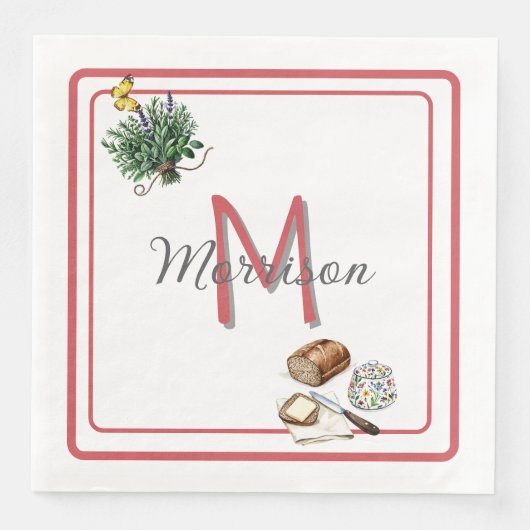 Aquarellkraut & Brot Bauernhof Red Custom Serviette (Vorderseite)