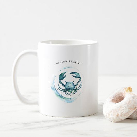 Aquarellkrebs Astrologie Zodiac-Zeichen | Monogram Kaffeetasse (Mit Donut)
