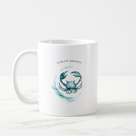 Aquarellkrebs Astrologie Zodiac-Zeichen | Monogram Kaffeetasse (Links)