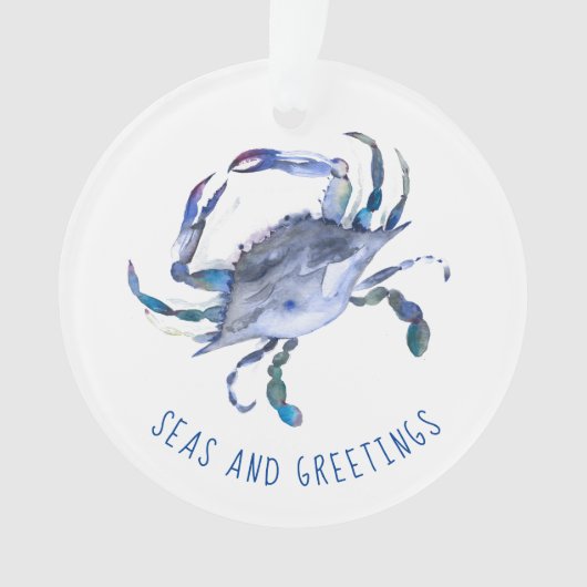 Aquarellkrebs Erste Verheiratete Weihnachtsfeier Ornament (Vorderseite)