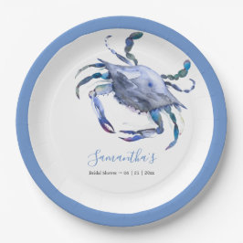 Aquarellkrebse Dusty Blue Beach Brautparty Pappteller