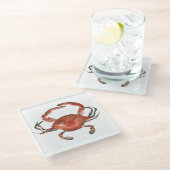 Aquarellkrebse - Rot Glasuntersetzer (Schrägansicht)