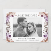 Aquarellkristalle Amethyst Lila Foto Save The Date (Vorderseite)