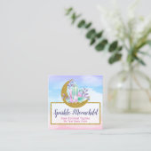Aquarellkristalle und Gold Crescent Moon Boutique Quadratische Visitenkarte (Stehend Vorderseite)
