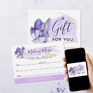 Aquarellkristalle und Gold-Geschenkgutschein Einladung