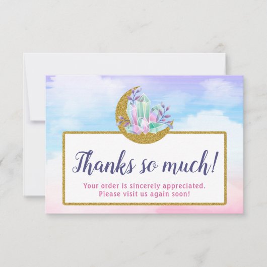 Aquarellkristalle und Goldmond dank Karte (Vorderseite)