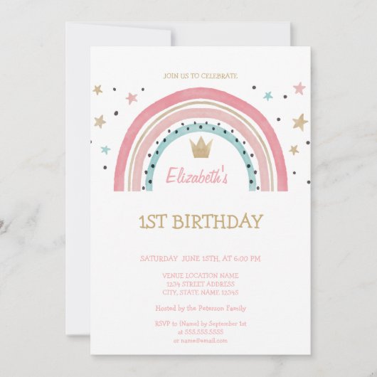 Aquarellkronen Rainbow Striping Birthday Einladung (Vorderseite)