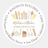 Aquarellküche Kochen Rücksendeadresse Runder Aufkleber (Vorderseite)