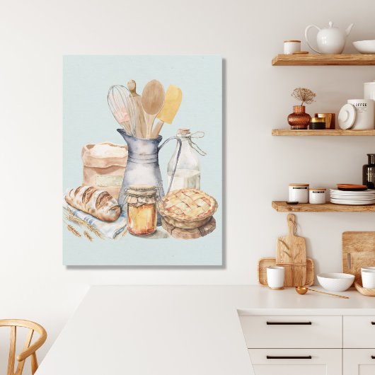 Aquarellküche Utensil Backhilfsmittel Brot Leinwanddruck
