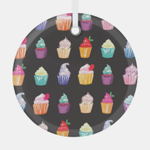 Aquarellkuchen: Bezaubernder nahtloser Hintergrund Ornament Aus Glas