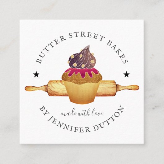 Aquarellkuchen Button Baker Konditorei Koch S Quadratische Visitenkarte (Vorderseite)