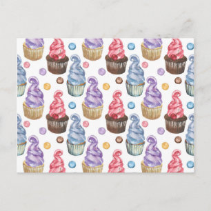 Aquarellkuchen farbig postkarte