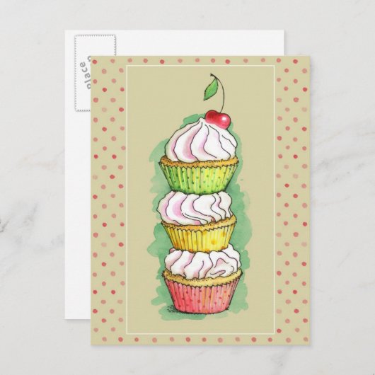 Aquarellkuchen. Küchenbild. Postkarte (Vorne/Hinten)