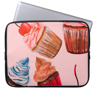 Aquarellkuchen: nahtloses Hintergrundmuster, Laptopschutzhülle