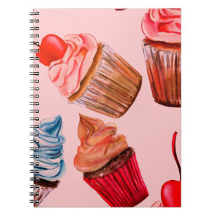 Aquarellkuchen: nahtloses Hintergrundmuster, Notizblock