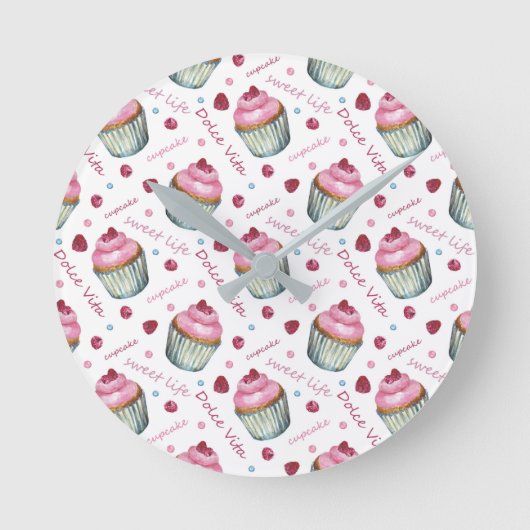 Aquarellkuchen Runde Wanduhr (Vorderseite)