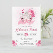 Aquarellkuchen und Blume Galentiner Brunch Einladung (Stehend Vorderseite)