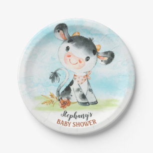 Aquarellkuh-Babydusche Pappteller