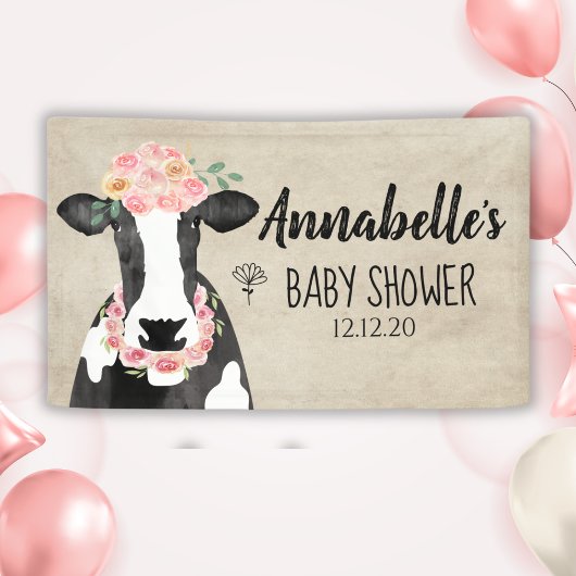 Aquarellkuh Blumenfarm Babydusche Banner