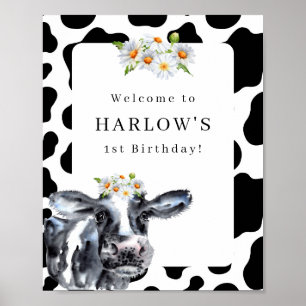 Aquarellkuh Daisy Geburtstag Begrüßungszeichen Poster