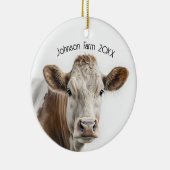 Aquarellkuh Hereford auf weiß mit Text Keramik Ornament (Rechts)