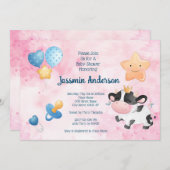 Aquarellkuh Kinderdusche Einladung (Vorne/Hinten)