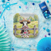 Aquarellkuh mit Sommerhut Pappteller (Party)