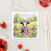 Aquarellkuh mit Sommerhut Serviette (Beispiel)