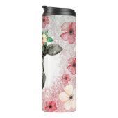 Aquarellkuh-Portrait mit Blumenkronen Thermosbecher (Nach rechts gedreht)