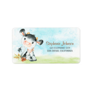 Aquarellkühe Babydusche Adressaufkleber