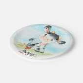 Aquarellkühe Babydusche Pappteller (Schrägansicht)