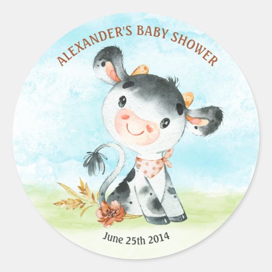 Aquarellkühe Babydusche Runder Aufkleber (Vorderseite)
