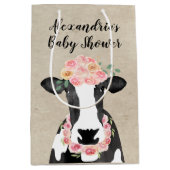 Aquarellkühe Farm Floral Crown Girl Babydusche Mittlere Geschenktüte (Vorderseite)