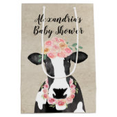 Aquarellkühe Farm Floral Crown Girl Babydusche Mittlere Geschenktüte (Rückseite)