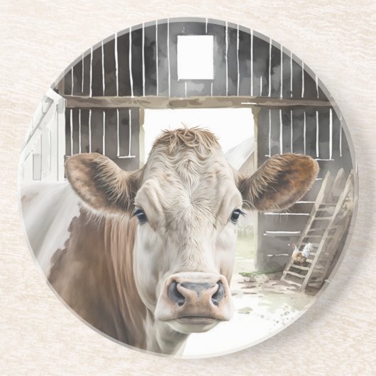 Aquarellkühe Hereford in Barn Getränkeuntersetzer (Vorne)
