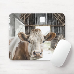 Aquarellkühe Hereford in Barn Mousepad