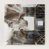 Aquarellkühe Hereford in Barn Puzzle (Horizontal)