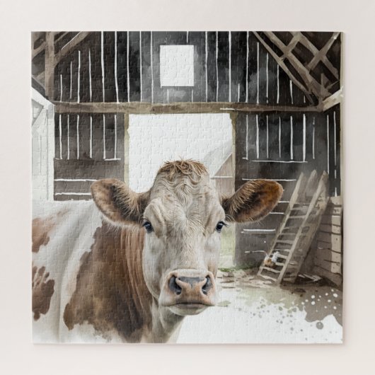 Aquarellkühe Hereford in Barn Puzzle (Vertikal)