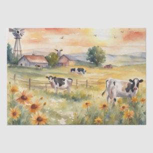 Aquarellkühe im Bereich der Blume Decoupage Papier