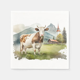 Aquarellkühe im Bergtal Serviette