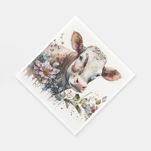 Aquarellkühe in Wildblumen Serviette (Ecke)