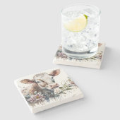 Aquarellkühe in Wildblumen Steinuntersetzer (Seitenansicht)